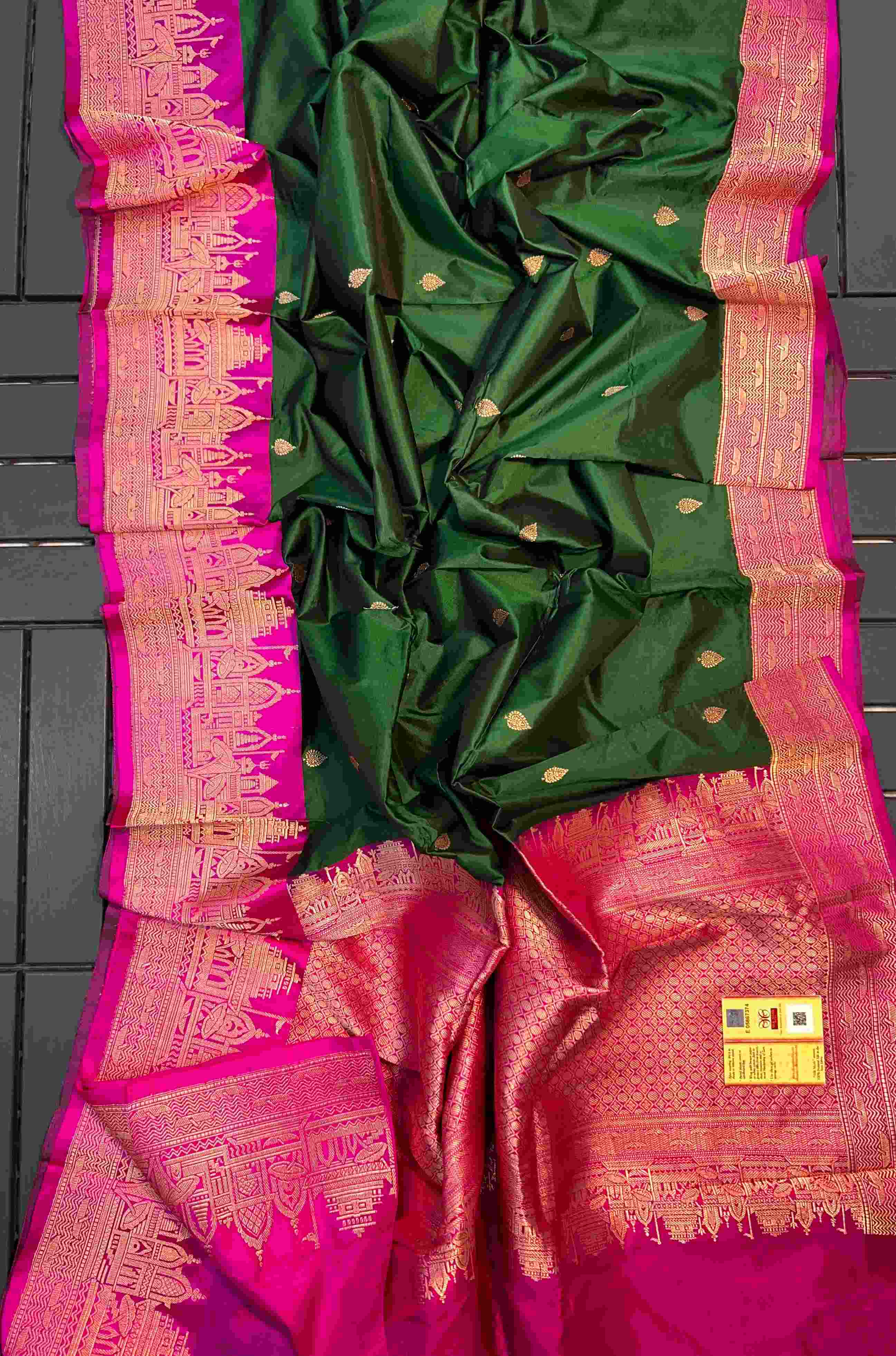 Green & Hot Pink Banarasi Handloom Katan Silk Saree
